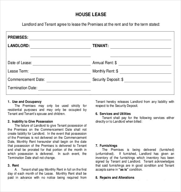 sample house rental agreement template